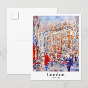 Cartão Postal London England Viagem Watercolor Hand Drawn