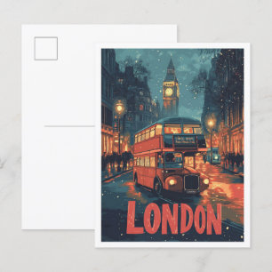 Cartão Postal London England Vintage Illustration Viagem