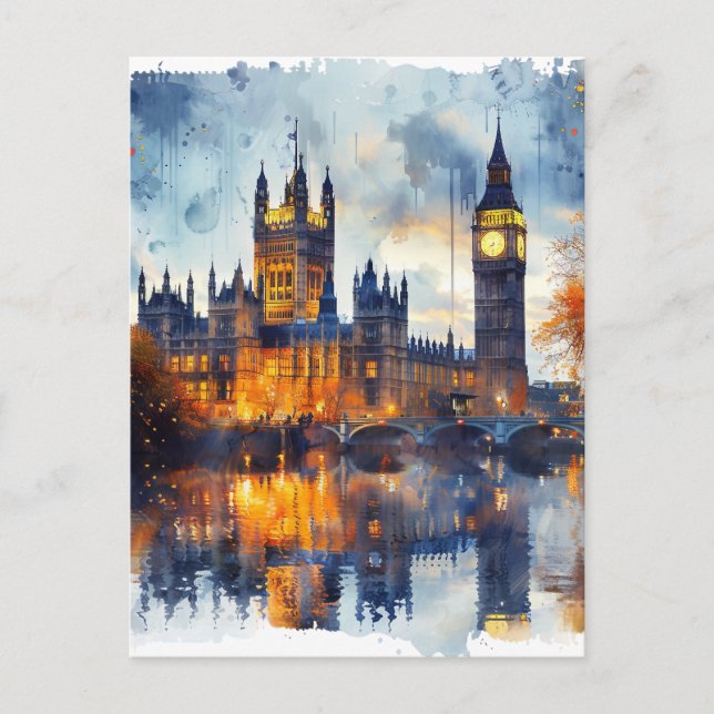 Cartão Postal London Landmarks Night Scenery Reino Unido Históri (Frente)