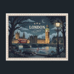 Cartão Postal London Postcard England Vintage Travel<br><div class="desc">Sending a generic, glossy tourist postcard often fails to convey the true atmosphere and charm of a midnight stroll across Westminster Bridge. Many travelers struggle to find stationery that feels like a piece of art rather than a mass-produced souvenir. This "Midnight London" postage stamp design solves that problem by offering...</div>