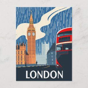 Cartão Postal London Red Bus & Big Ben Viagens vintage