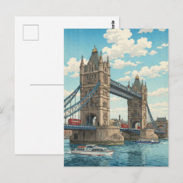 Cartão Postal London Tower Bridge Japanese Woodblock Print