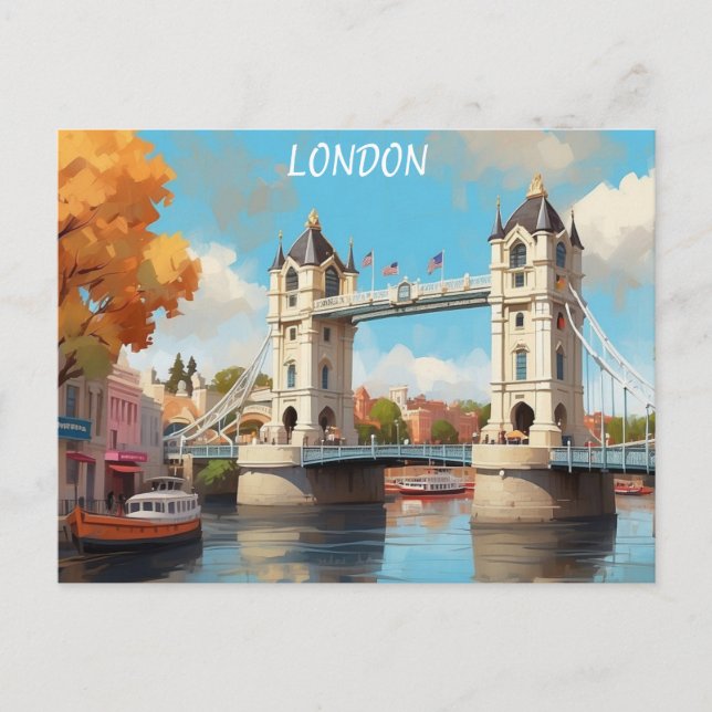 Cartão Postal London Tower Bridge Watercolor Viagem (Frente)