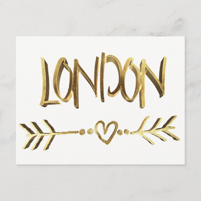 Cartão Postal London UK Love Elegante Dourado Look Typografia (Frente)