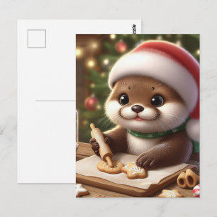 Cartão Postal Londra Cute Castor Fazendo Biscoitos de Natal