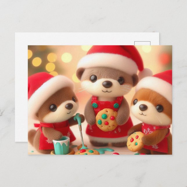 Cartão Postal Londras Adoráveis Decoram Biscoitos de Natal (Frente/Verso)