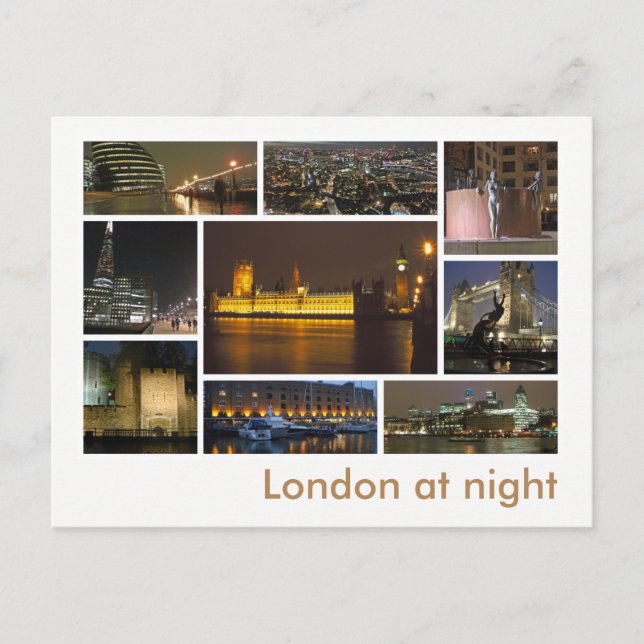 Cartão Postal Londres à multiimagem noturna (Frente)