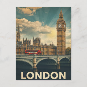 Cartão Postal Londres Big Ben e Ônibus