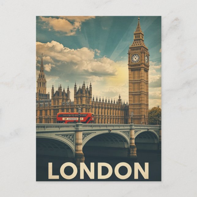 Cartão Postal Londres Big Ben e Ônibus (Frente)