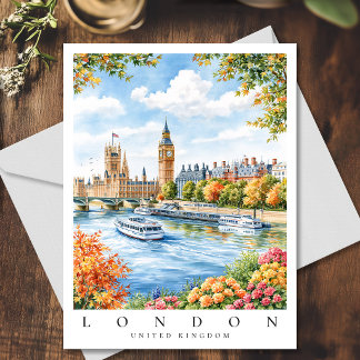 Cartão Postal Londres Big Ben Inglaterra Aquarela Viagem