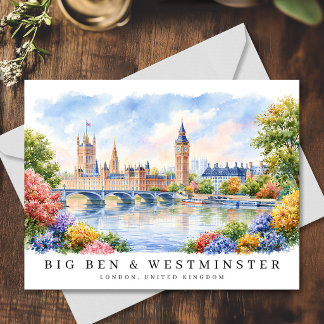 Cartão Postal Londres Big Ben & Westminster Aquarela Viagem