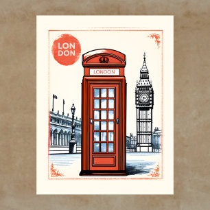 Cartão Postal Londres Caixa de Telefone Vermelha e Big Ben