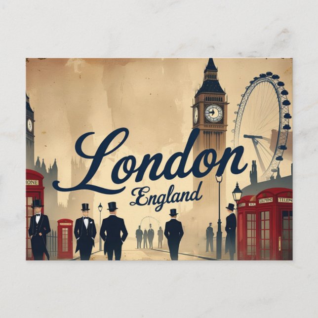 Cartão Postal Londres clássica em Retro (Frente)
