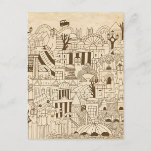 Cartão Postal Londres Desenhada em Papel Antigo