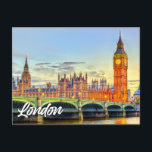 Cartão Postal Londres, Inglaterra | Big Ben<br><div class="desc">Este cartão postal cênico de viagem apresenta uma fotografia da histórica e icônica cidade de Londres,  Inglaterra,  no início da noite. Este maravilhoso cartão-postal seria ideal para amigos,  familiares e colegas.</div>