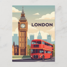 Cartão Postal Londres Vintage com Big Ben e ônibus vermelho