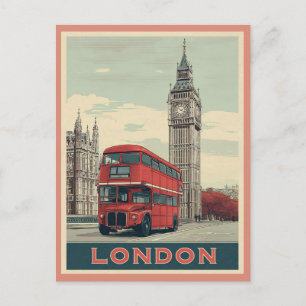 Cartão Postal Londres Vintage Inglaterra Big Ben Ônibus Vermelho