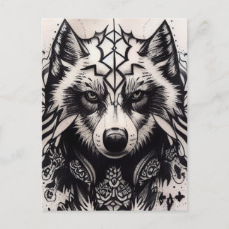 Cartão Postal Lone Wolf Tribal Tattoo Wolves Powerwolf Pack