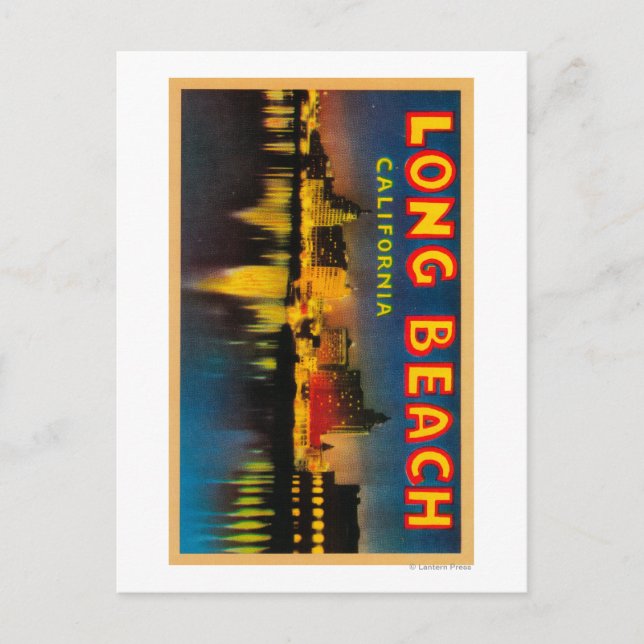 Cartão Postal Long Beach, Califórnia - Cenas com Letras Grandes (Frente)