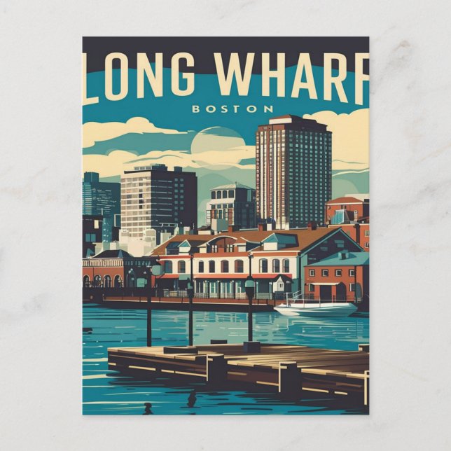 Cartão Postal Long Wharf Boston Vintage (Frente)