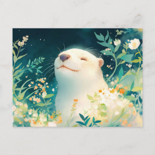 Cartão Postal Lontra Floral de Aquarela Feliz