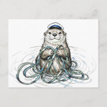 Lontra Marinha Segurando Kelp em Ilustração de Tin