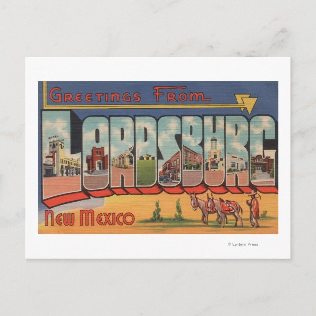 Cartão Postal Lordsburg, Novo México - Cenas com Letras Grandes (Frente)