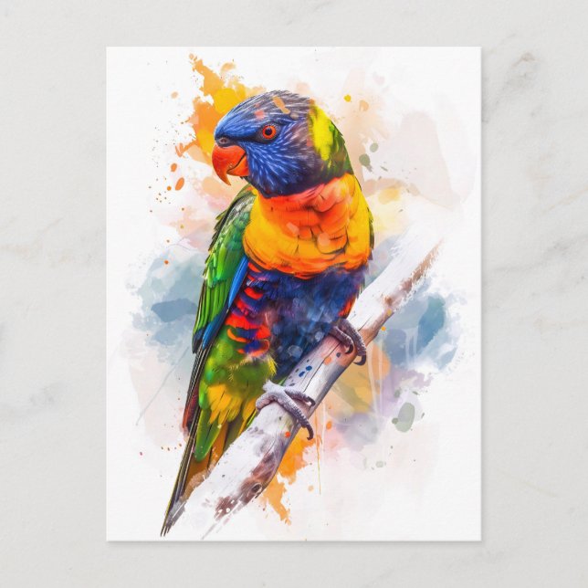 Cartão Postal Lori de Cara Azul Aquarela (Frente)