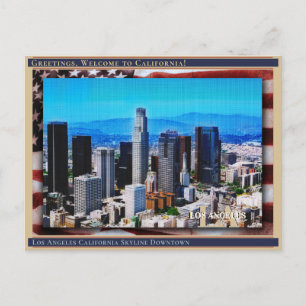 Cartão Postal Los Angeles California Skyline Linen + Flag