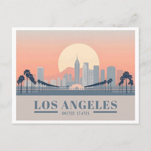 Cartão Postal Los Angeles California Skyline Pastel Viagem (Frente)