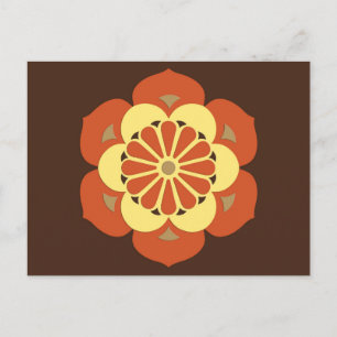 Cartão Postal Lotus Flower Mandala, Brown, Rusta e Amarelo