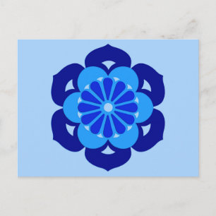 Cartão Postal Lotus Flower Mandala, Indigo e Azul Claro
