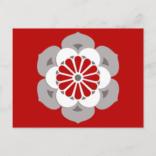 Cartão Postal Lotus Flower Mandala, Vermelho Escuro, Cinzas e Br