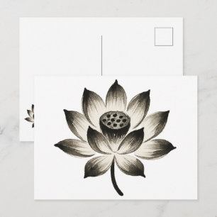 Cartão Postal Lótus Gracioso – Design de Flor com Pincel de Tint