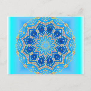 Cartão Postal Lotus mandala em turquesa e azul