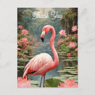 Cartão Postal Lotus Pond Pink Flamingo Vintage