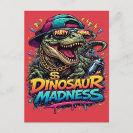 Cartão Postal Loucura de Dinossauro — Gráfico do T‑Rex Festa Ani