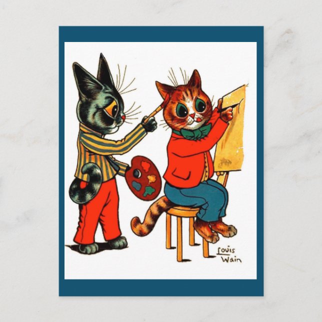 Cartão Postal Louis Wain, Artistas de Gatos, Arte de Gatos, (Frente)
