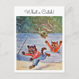 Cartão Postal Louis Wain Cartoon Divertido Gatos Pescando Que Pe