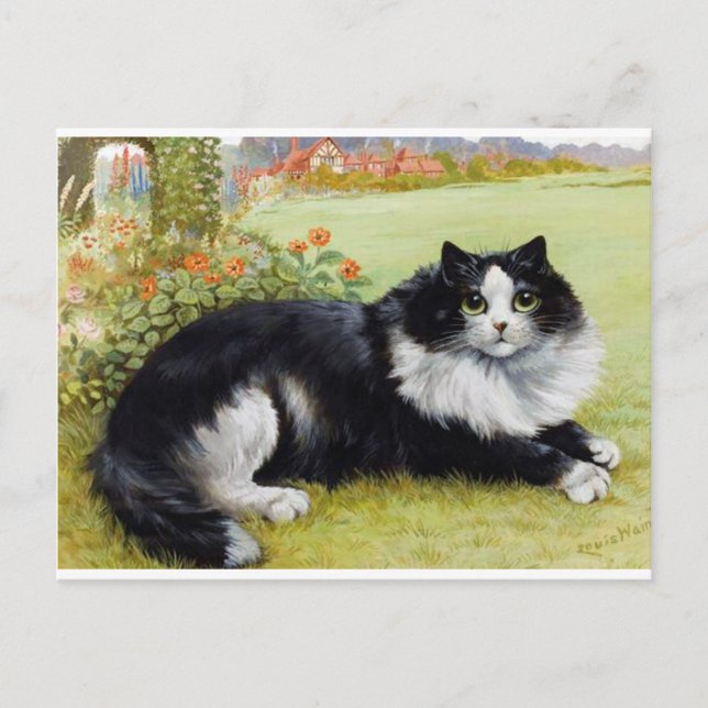 Cartão Postal Louis Wain Cat, Black & White Cat (Frente)