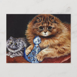Cartão Postal Louis Wain Cat segurando um Cat Trinket