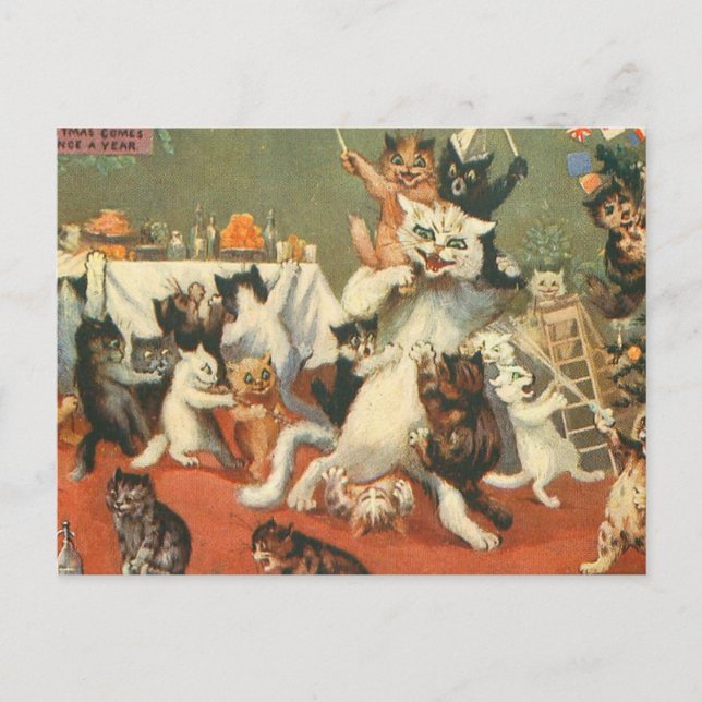 Cartão Postal Louis Wain Felry Natal (Frente)