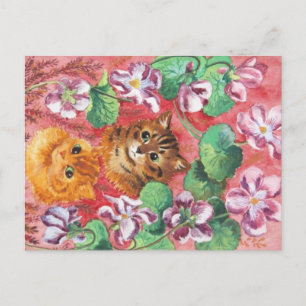 Cartão Postal Louis Wain Gatinhos e Pansies
