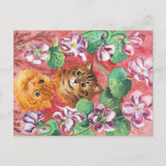 Cartão Postal Louis Wain Gatinhos e Pansies