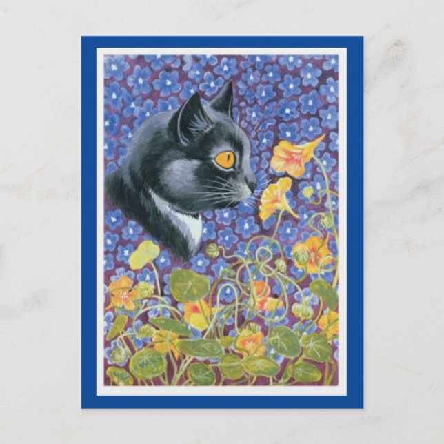 Cartão Postal Louis Wain, Gato num Mar de Flores, Cartaz de Arte (Frente)