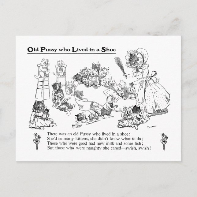 Cartão Postal Louis Wain Old Cat em Rhyme na enfermaria do Calça (Frente)