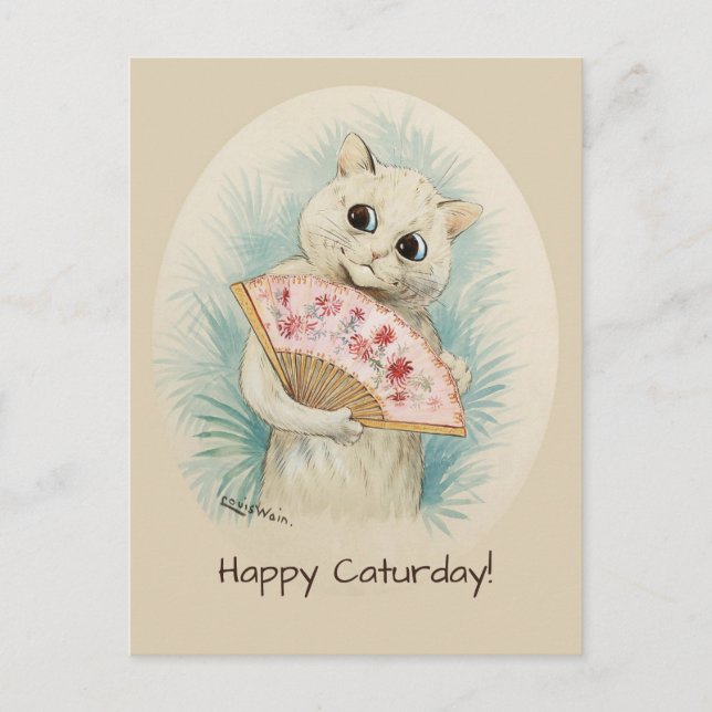 Cartão Postal Louis Wain White cat com um ventilador CC0478 (Frente)