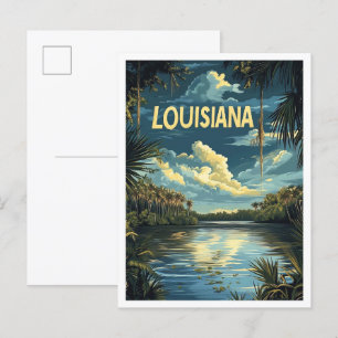 Cartão Postal Louisana USA Art Vintage Illustration Viagem