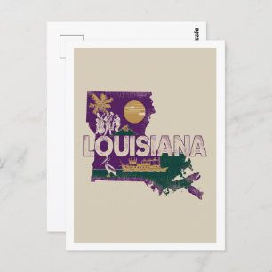 Cartão Postal Louisiana Retro Viagem Design Icônico Estados Unid