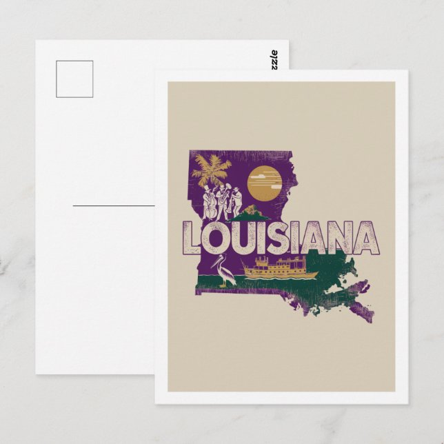 Cartão Postal Louisiana Retro Viagem Design Icônico Estados Unid (Frente/Verso)